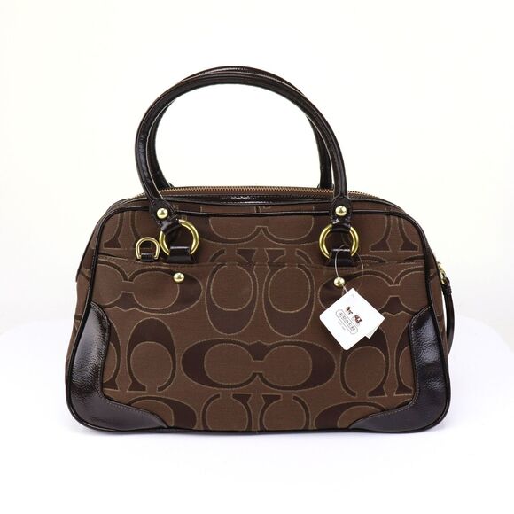 NWT Coach Signature Pushlock Satchel Crossbody Bag in Chocolate - Picture 6 of 10